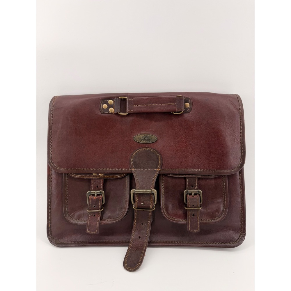 HLC Cuero Handmade Original Leather Messenger Bag Dark Brown Satchel Laptop Case